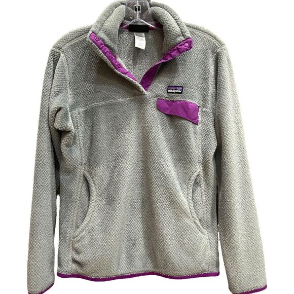 Patagonia Women's Soft Fleece Re-Tool Snap-T Pullover Jacket Gray Purple Medium - Picture 1 of 5